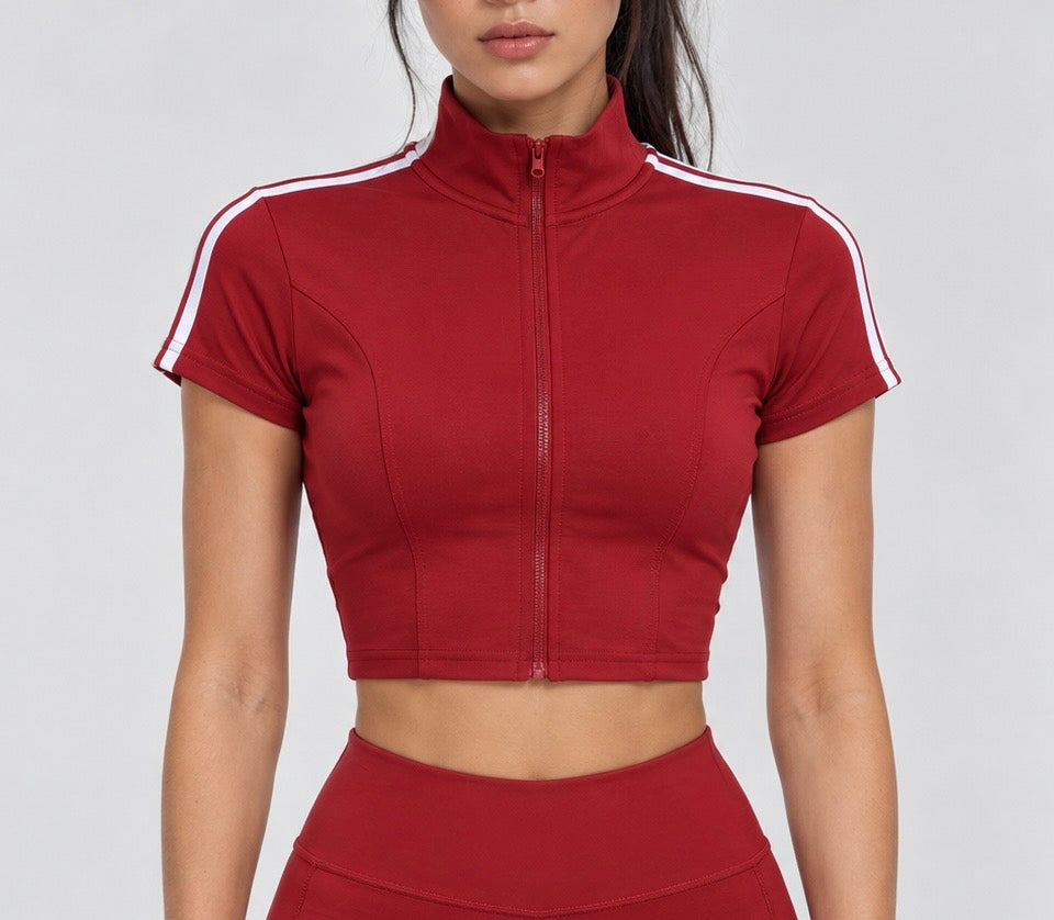Movement & Mindset Cropped Full Zip Short Sleeve T-Shirt