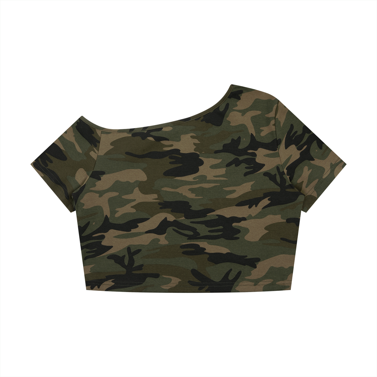 Camo Off-Shoulder Crop T-Shirt