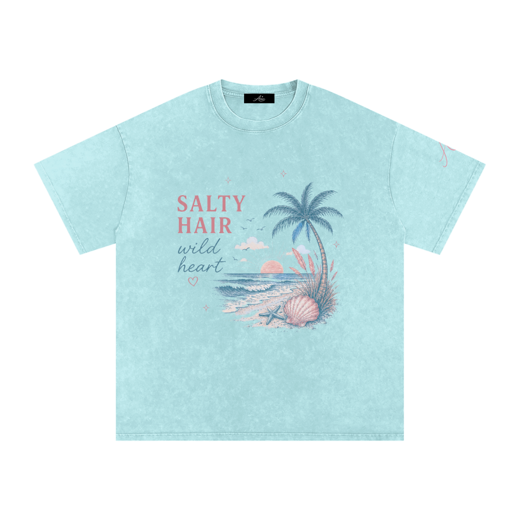 Pure Cotton 
SALTY HAIR, wild heart Washed Oversized T-Shirt