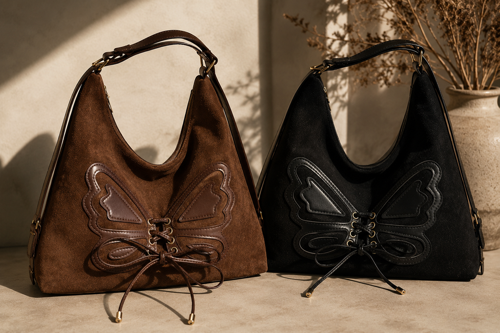 Butterfly Suede Lace-Up Shoulder Bag