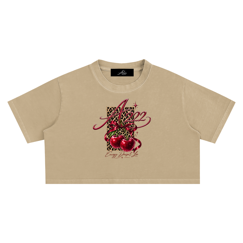 Cherry Leopard Snow Washed Crop Top