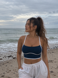 Navy Piping Sports Bra