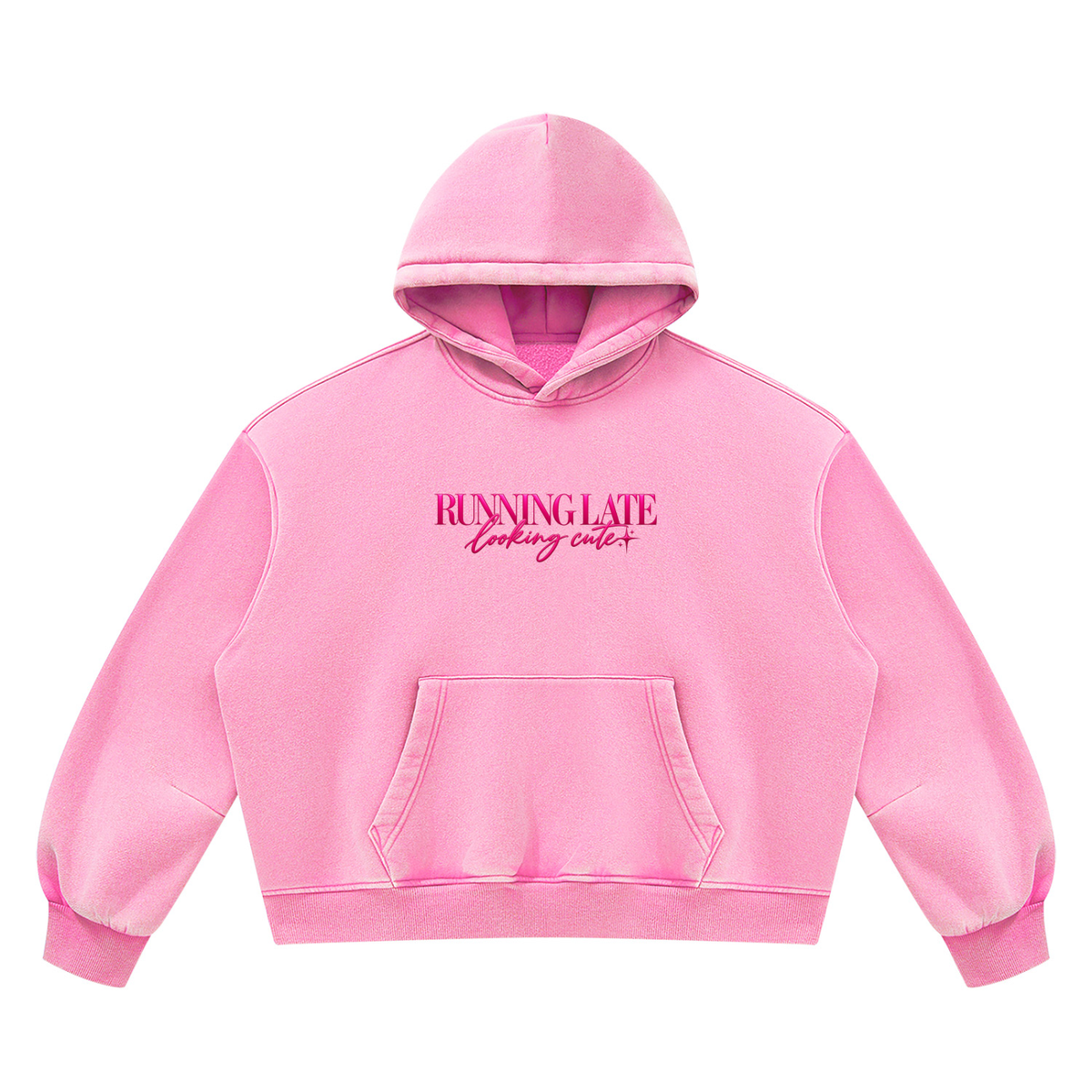 Running Late, Looking Cute Boxy Fleece Hoodie