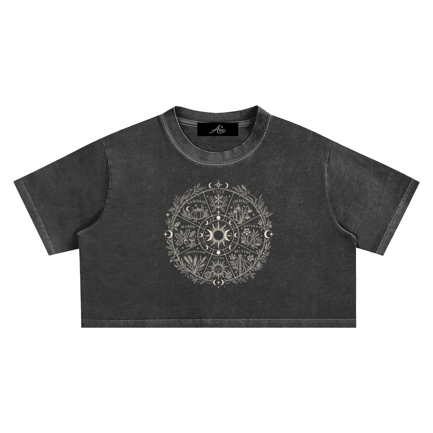 Wicca Wheel of Year Snow Washed Crop Top