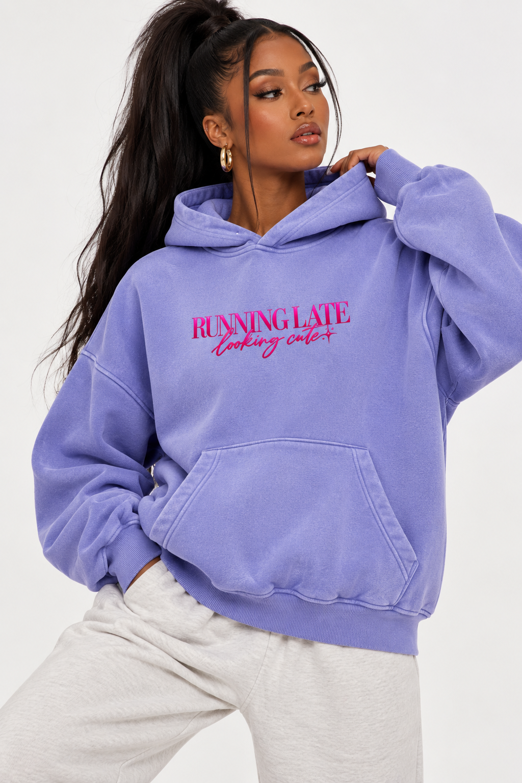 Running Late, Looking Cute Boxy Fleece Hoodie