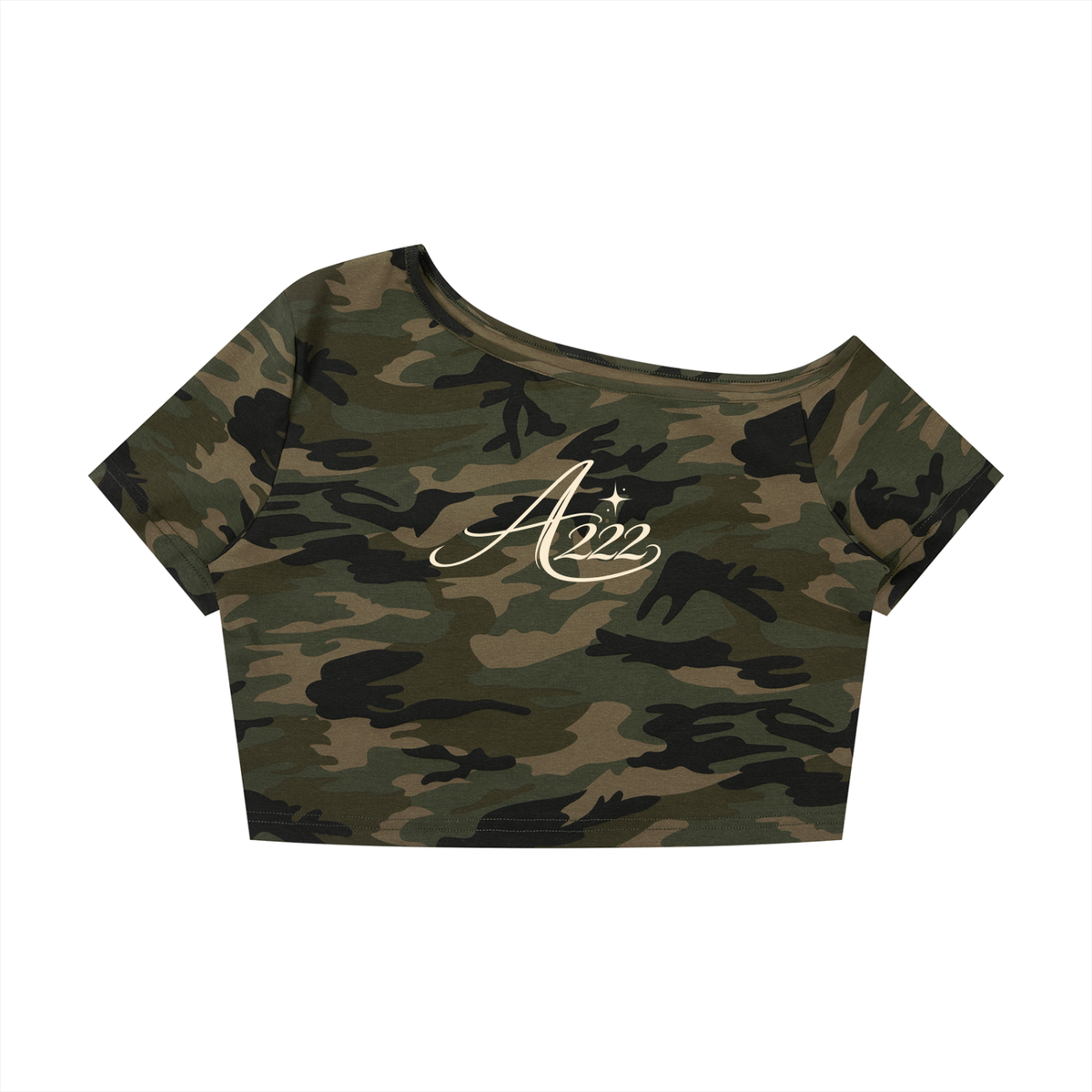 Camo Off-Shoulder Crop T-Shirt