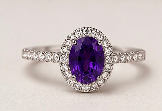 925 Sterling Silver 1 Carat Purple Moissanite Ring