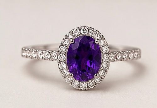 925 Sterling Silver 1 Carat Purple Moissanite Ring
