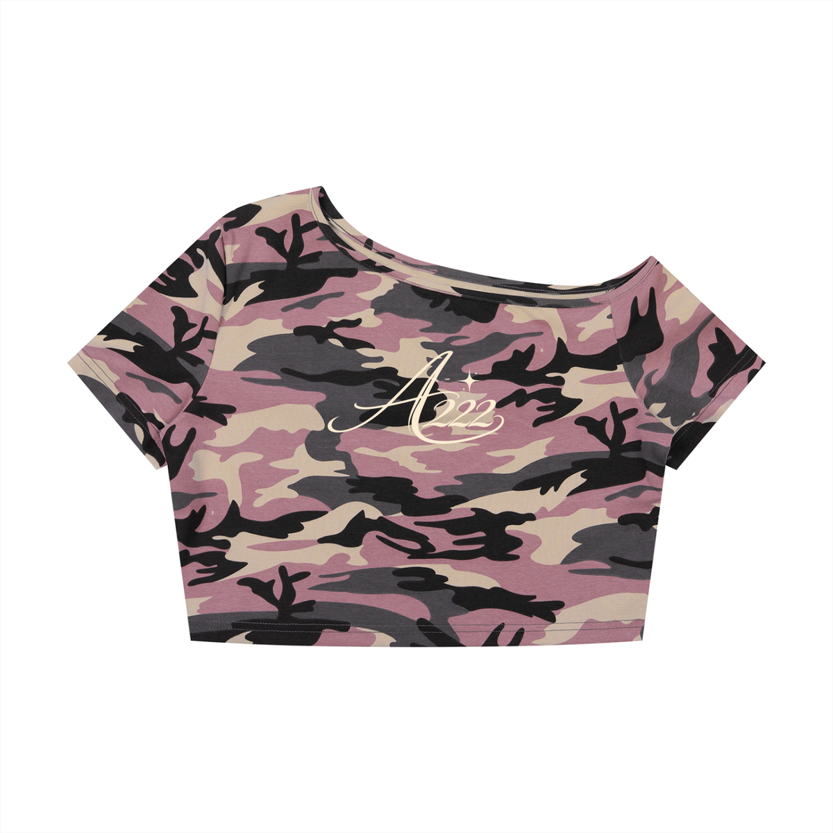 Camo Off-Shoulder Crop T-Shirt