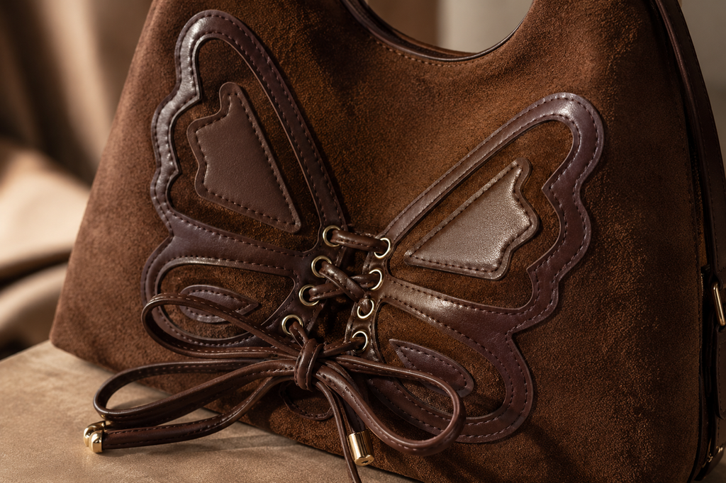 Butterfly Suede Lace-Up Shoulder Bag