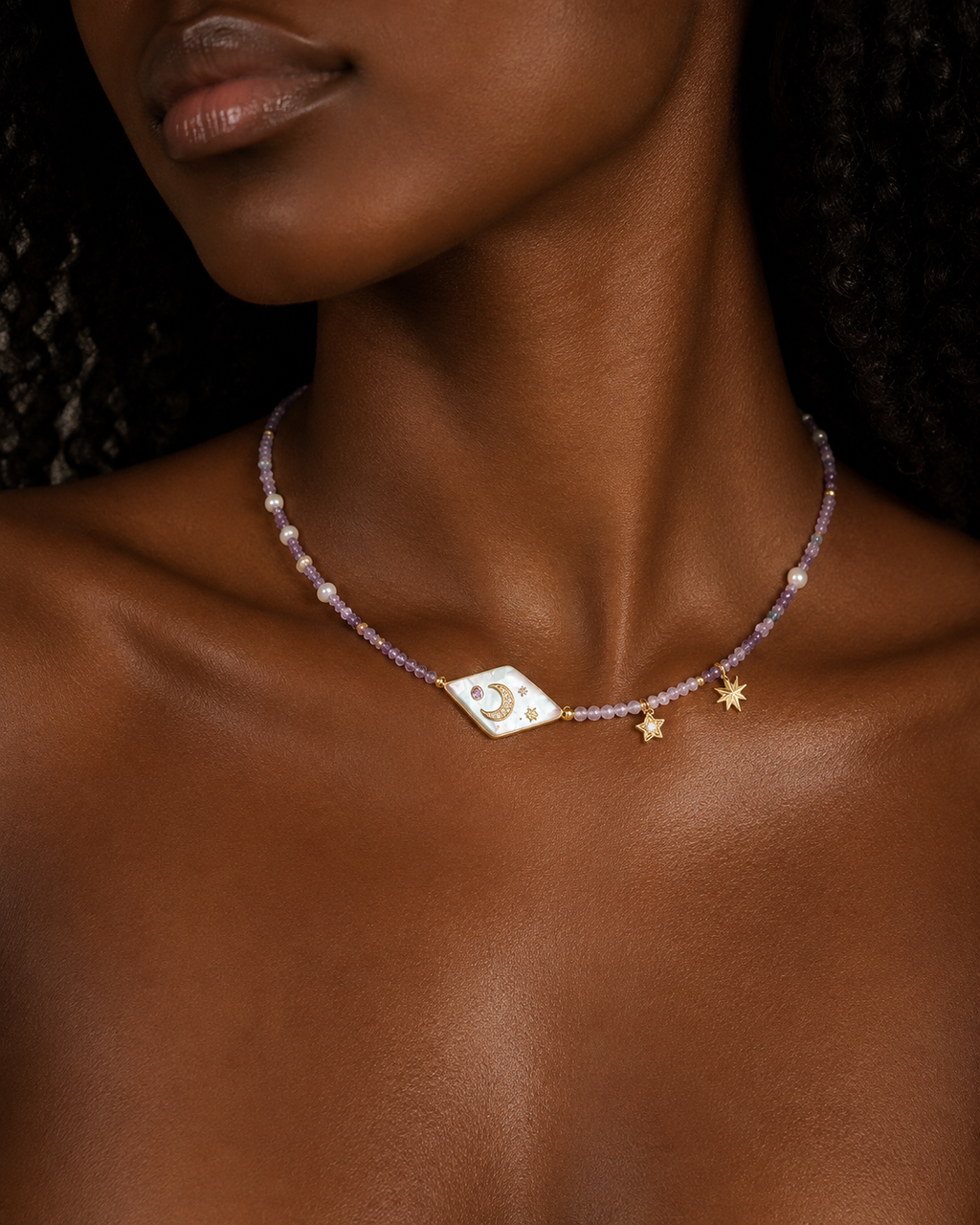 Freshwater Pearl Star Moon Beaded Necklace