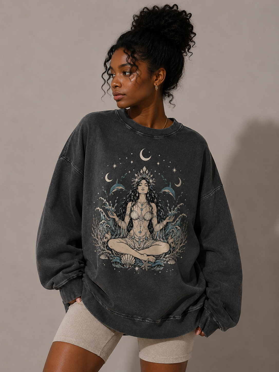 Pure Cotton Ocean Goddess Oversized Sweatshirt