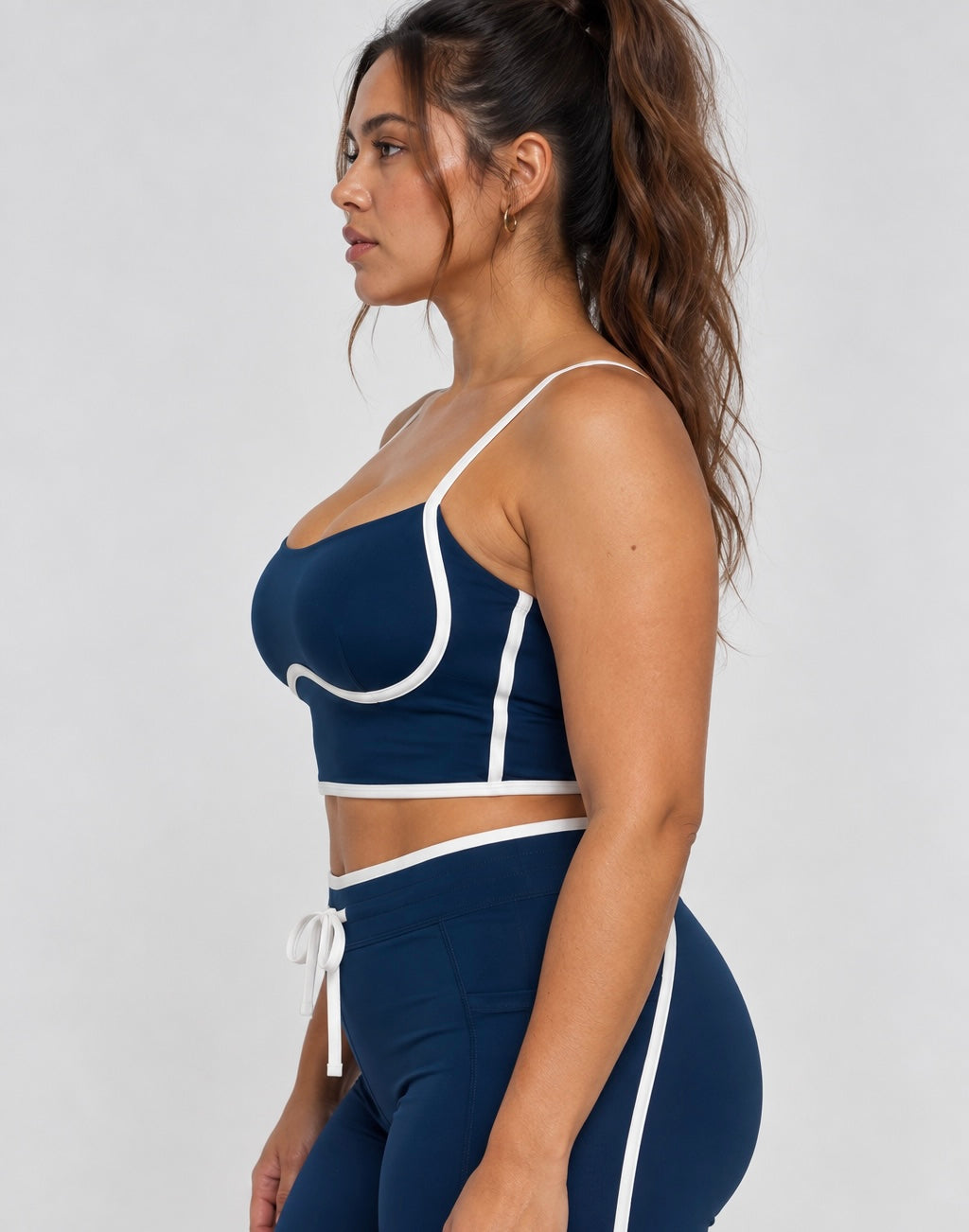 Navy Piping Sports Bra