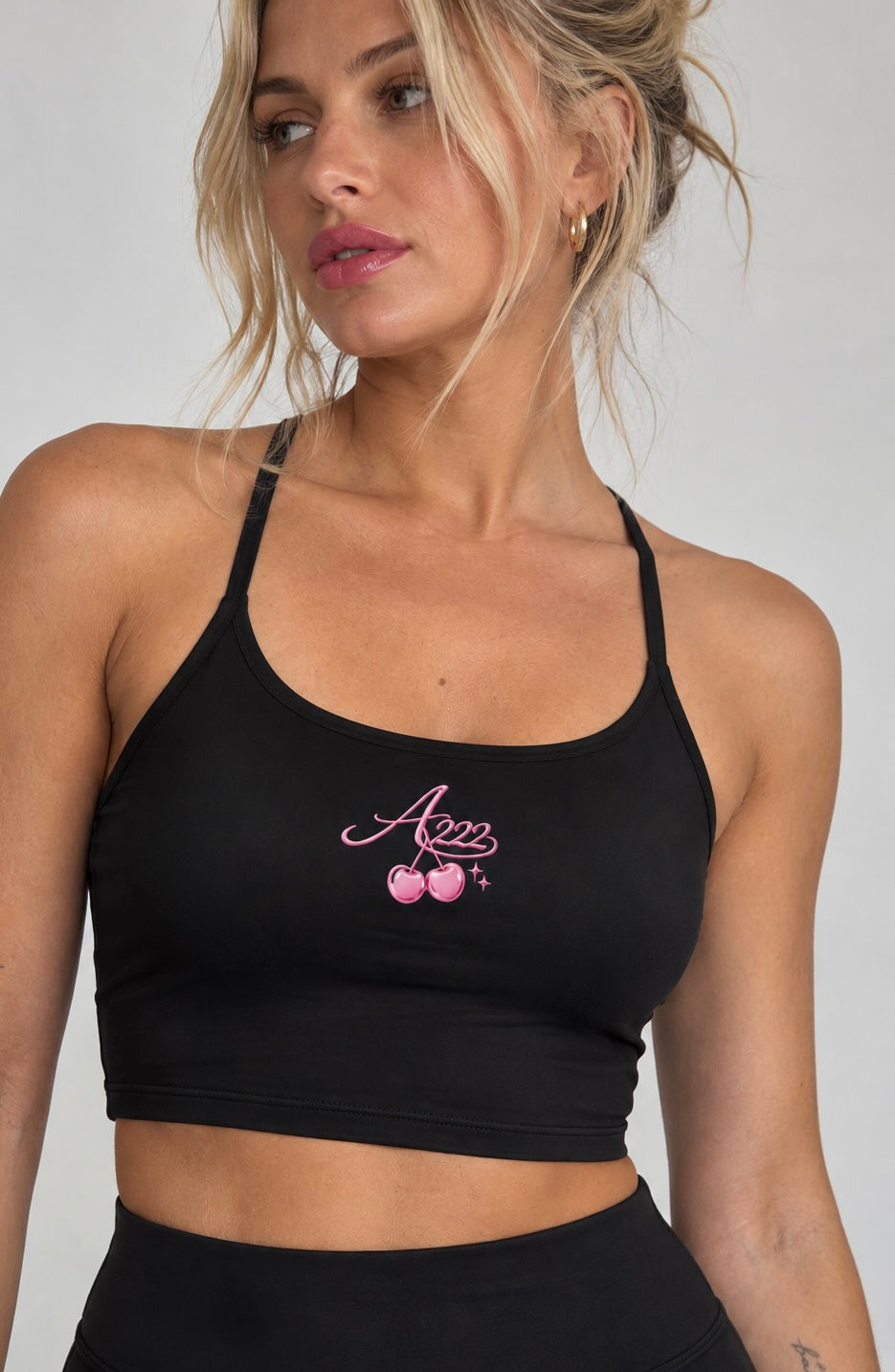 Cherry Logo Ruched Cropped Active Tank Top