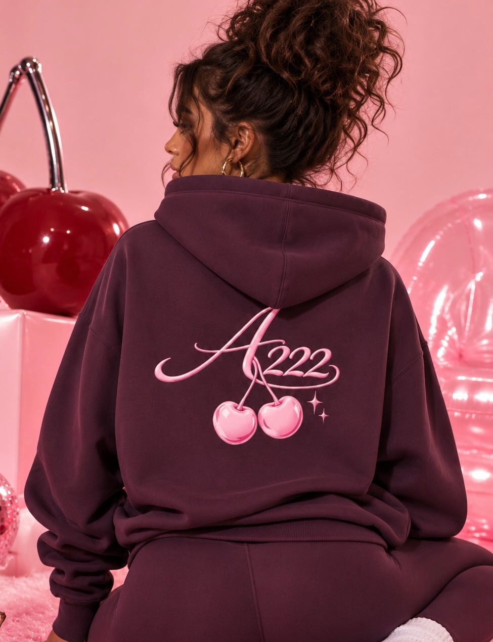 Pink Cherry Oversize Fleeced Hoodie