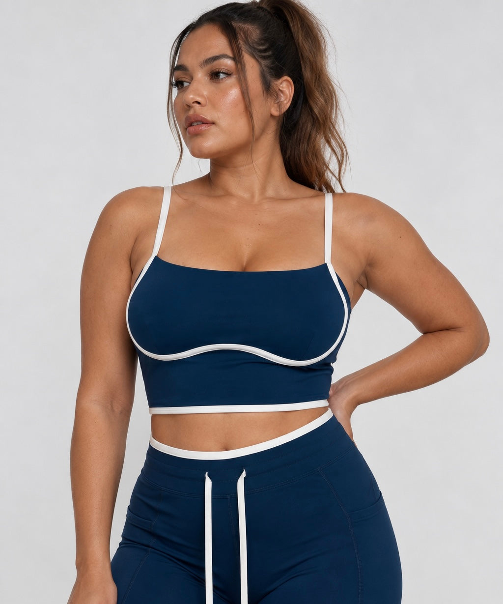 Navy Piping Sports Bra