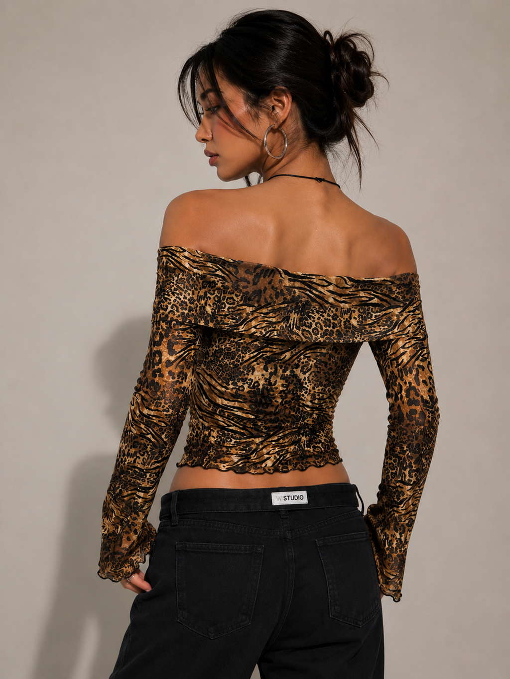 Leopard Print Off-Shoulder Top