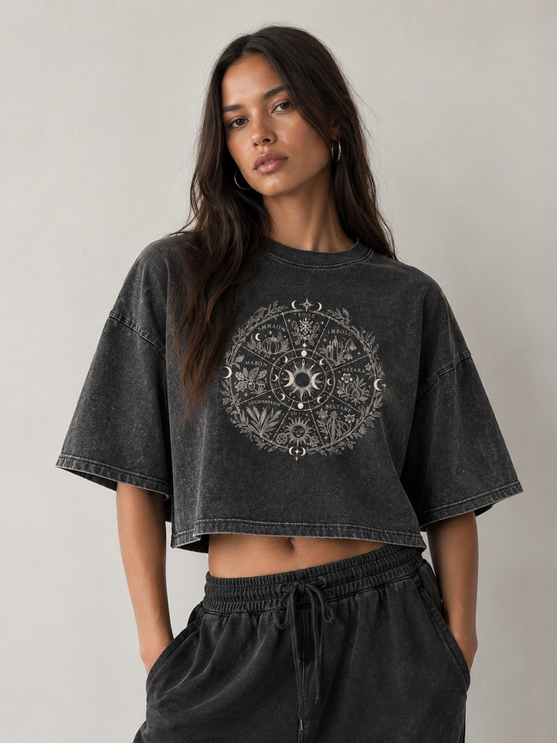 Wicca Wheel of Year Snow Washed Crop Top