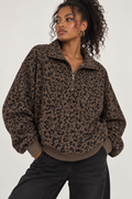 Leopard Print Quarter Zip Corduroy Sweatshirt
