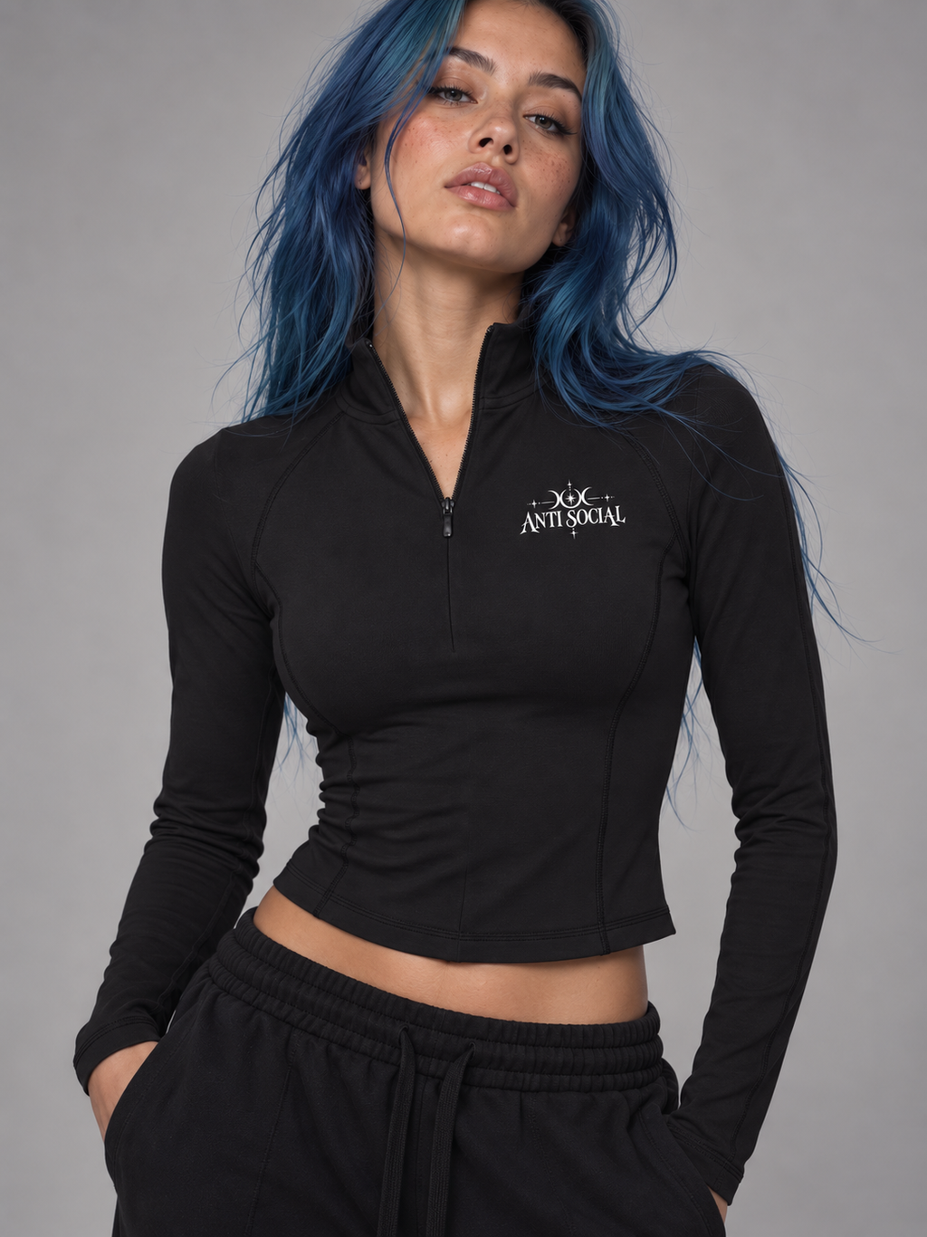Anti Social Quarter-Zip Yoga T-Shirt