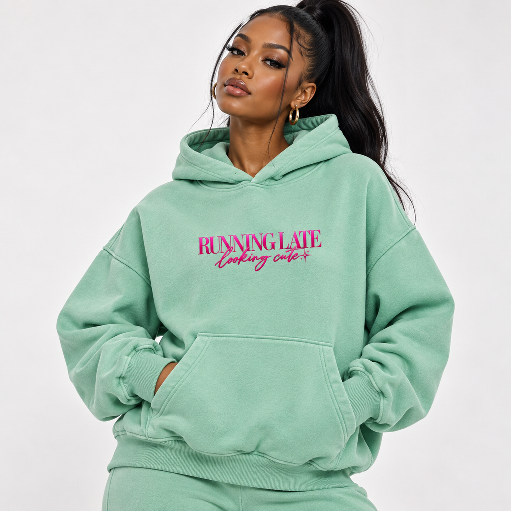 Running Late, Looking Cute Boxy Fleece Hoodie