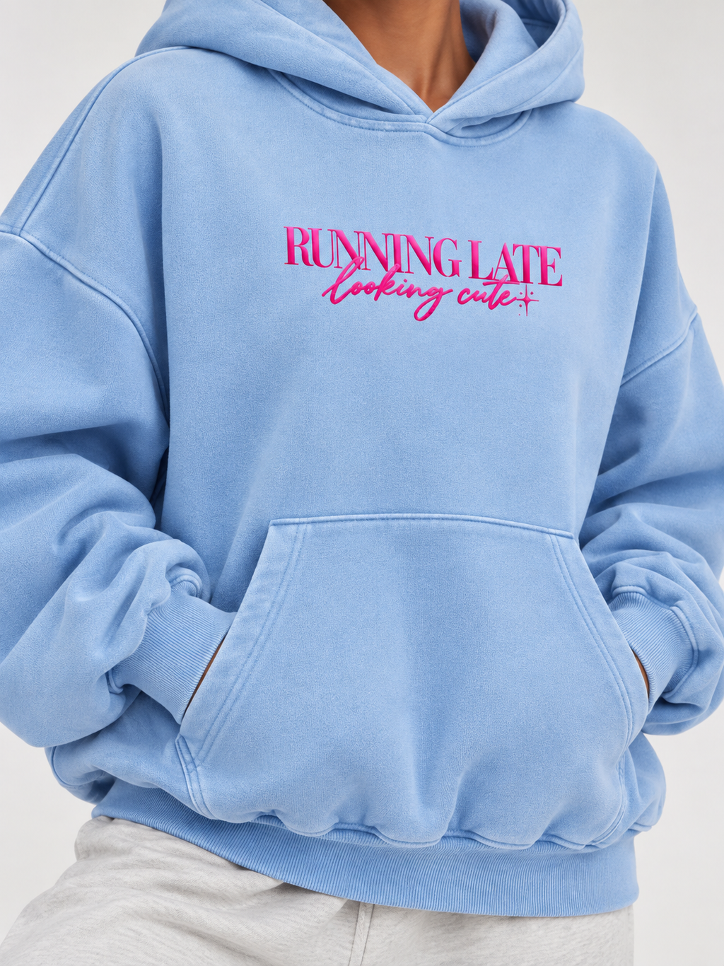 Running Late, Looking Cute Boxy Fleece Hoodie