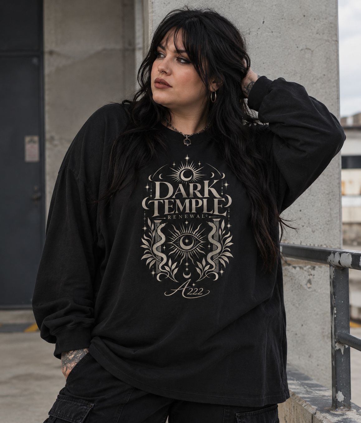 Dark Temple Renewal Oversized Pure Cotton Long Sleeve T-Shirt