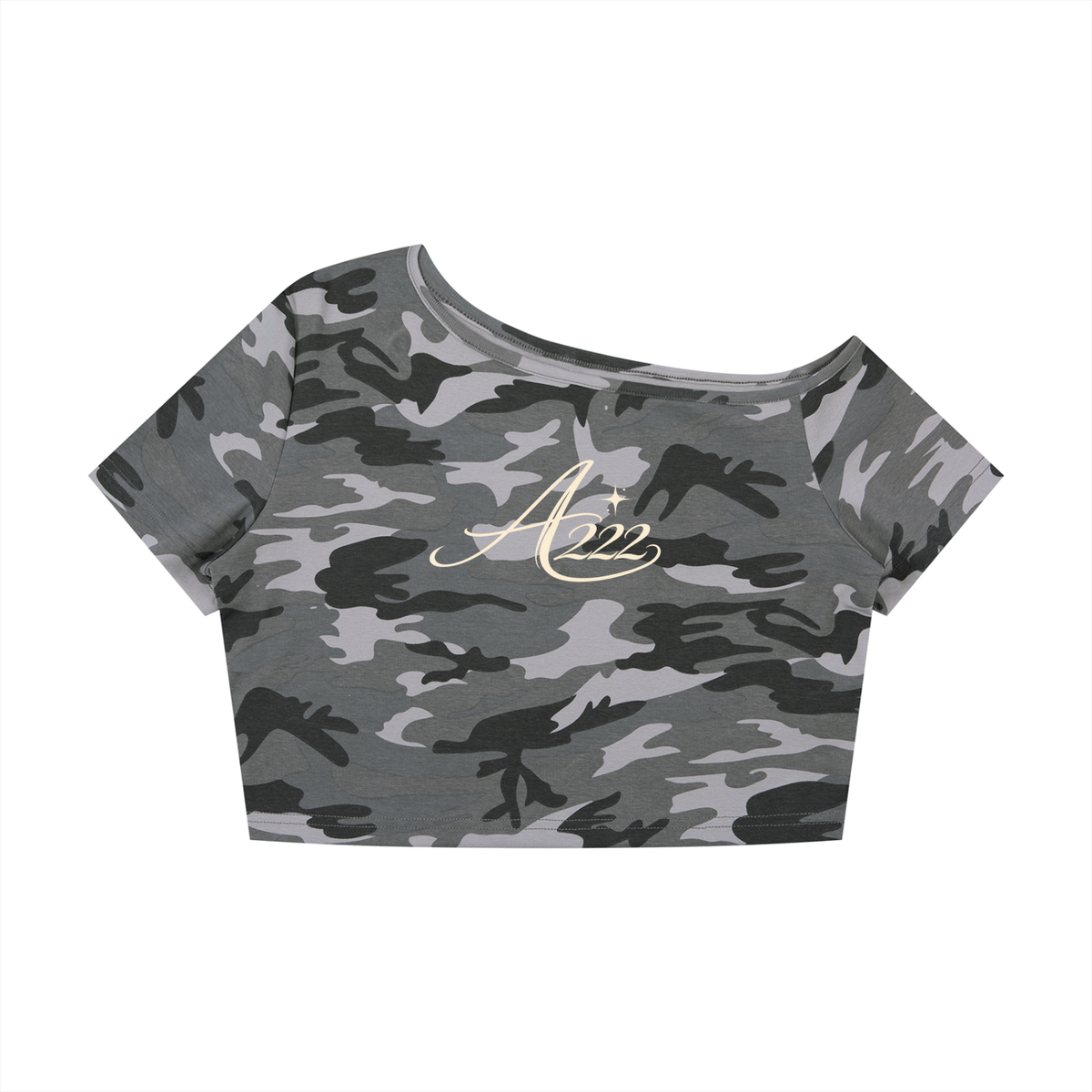 Camo Off-Shoulder Crop T-Shirt