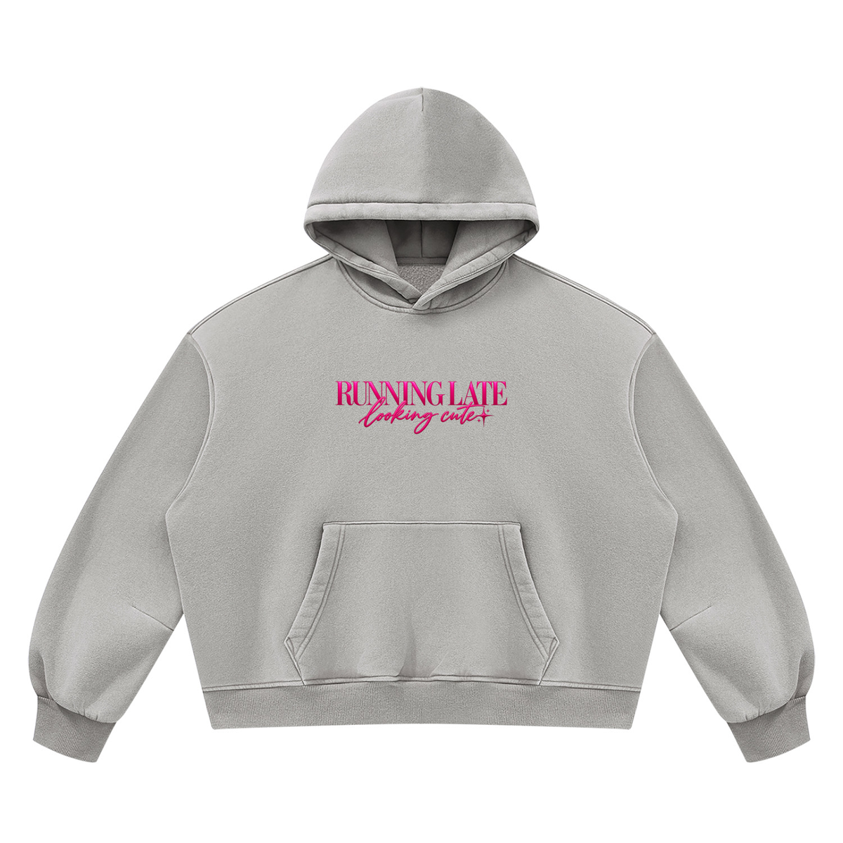 Running Late, Looking Cute Boxy Fleece Hoodie