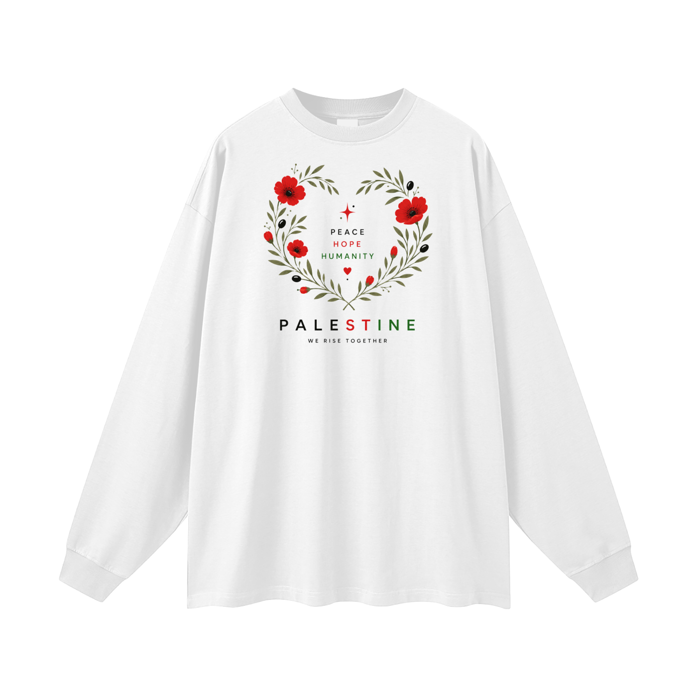 Pure Cotton Peace for Palestine Oversized Long Sleeve T-Shirt