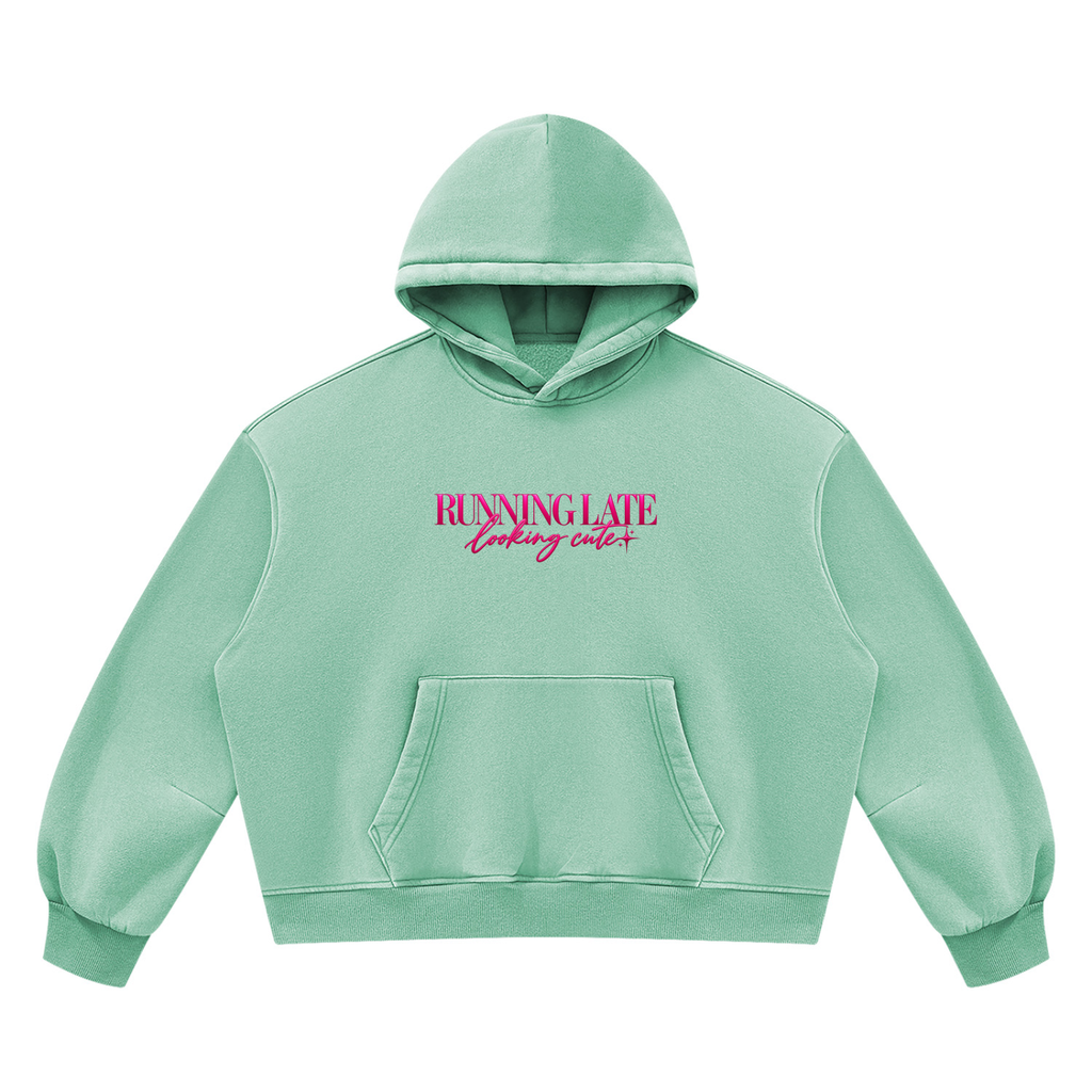 Running Late, Looking Cute Boxy Fleece Hoodie