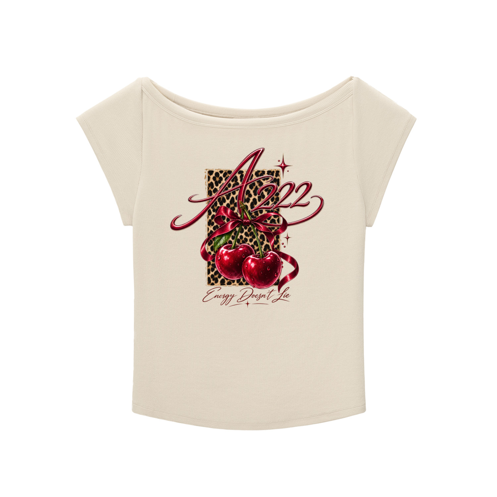 Cherry Leopard Wide Neck Baby T-shirt